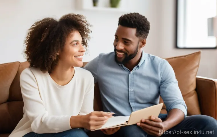 성교육과 성적 소통 기술 - **Prompt: Empowered Communication in a Safe Space**
    "A diverse couple, both adults in their late...