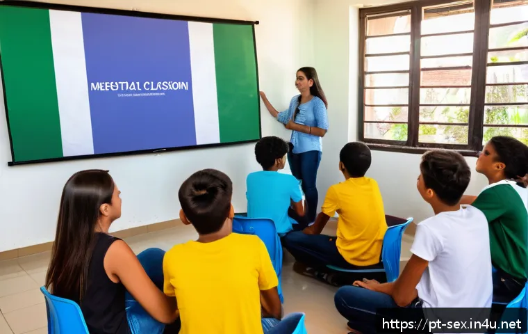 성교육 연구 논문 - A modern Brazilian classroom setting with diverse teenage students actively engaging in a discussion...