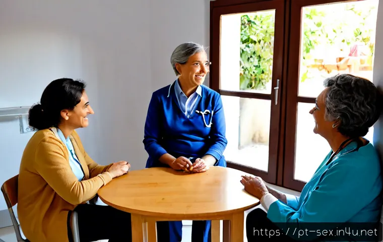 Home 17 성교육과 노인의 성 - Photorealistic health education scene in Portugal, a compassionate middle-aged female healthcare edu...